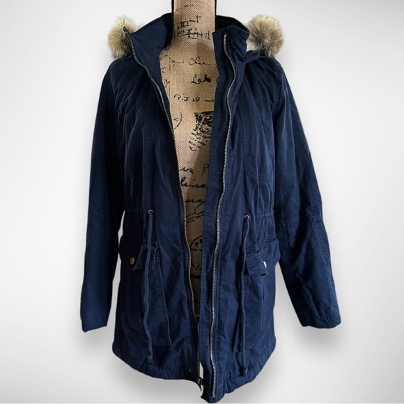 GAP Women’s Navy Anorak Sherpa Lined Utility Jacket Medium |‎ EUC - Picture 3 of 10